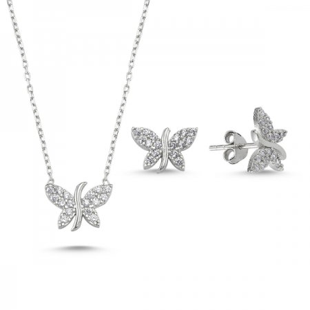 Set argint 925 rodiat cu fluturi si zirconii albe - Be Nature STU0002 [0]